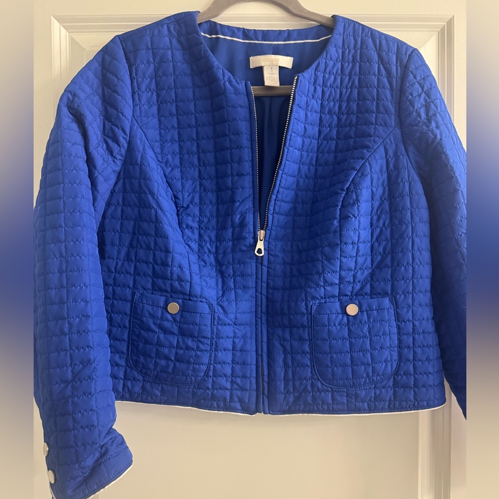 Chico's Blue Quilted Bomber Jacket Lightweight